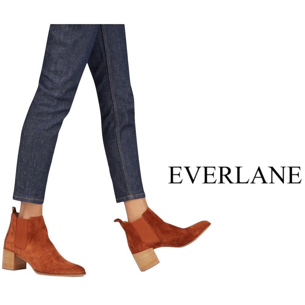 EVERLANE The Heel Boots Booties Rust Cognac Ankle Chelsea Italian Leather Suede